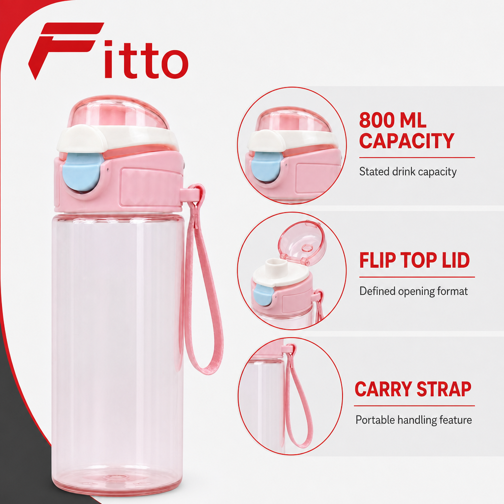 96 Pieces Pink Printed Water Bottle with Flip Top Lid and Carry Strap, 800 ml, 1 Piece