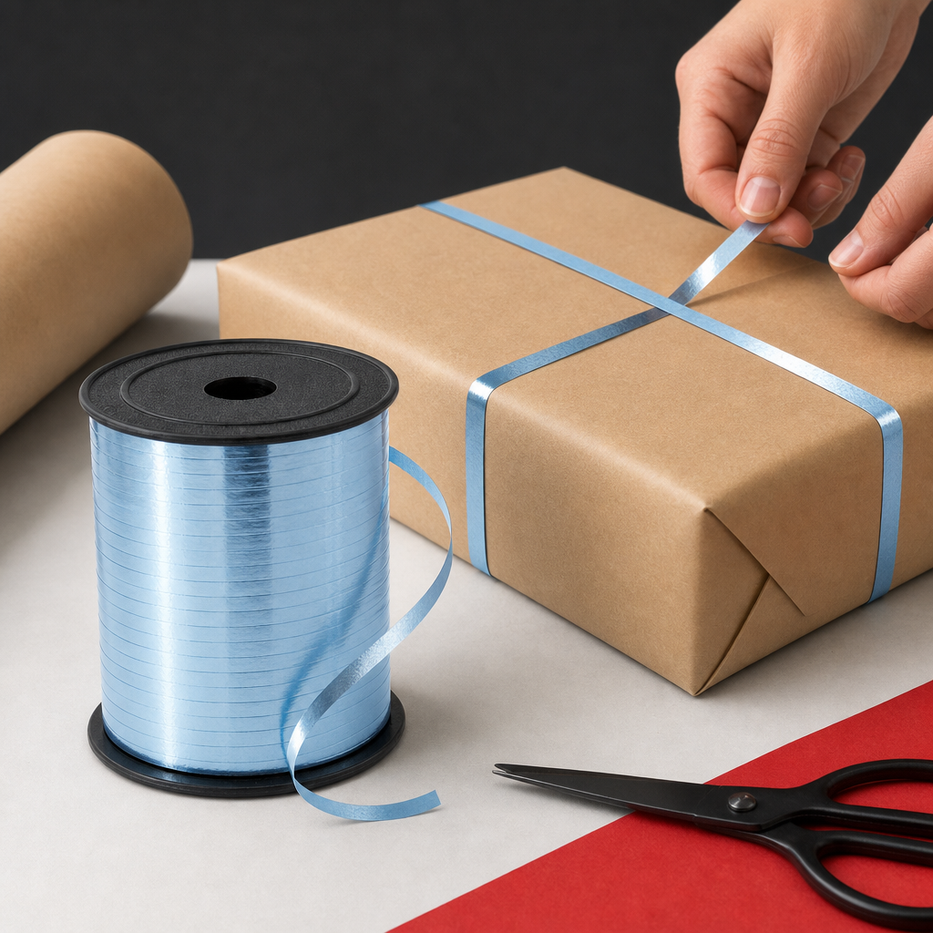 120 Pieces Sky Blue Metallic Ribbon Roll, 5 mm x 250 yd, Decorative Craft Trim for Wrapping and Projects