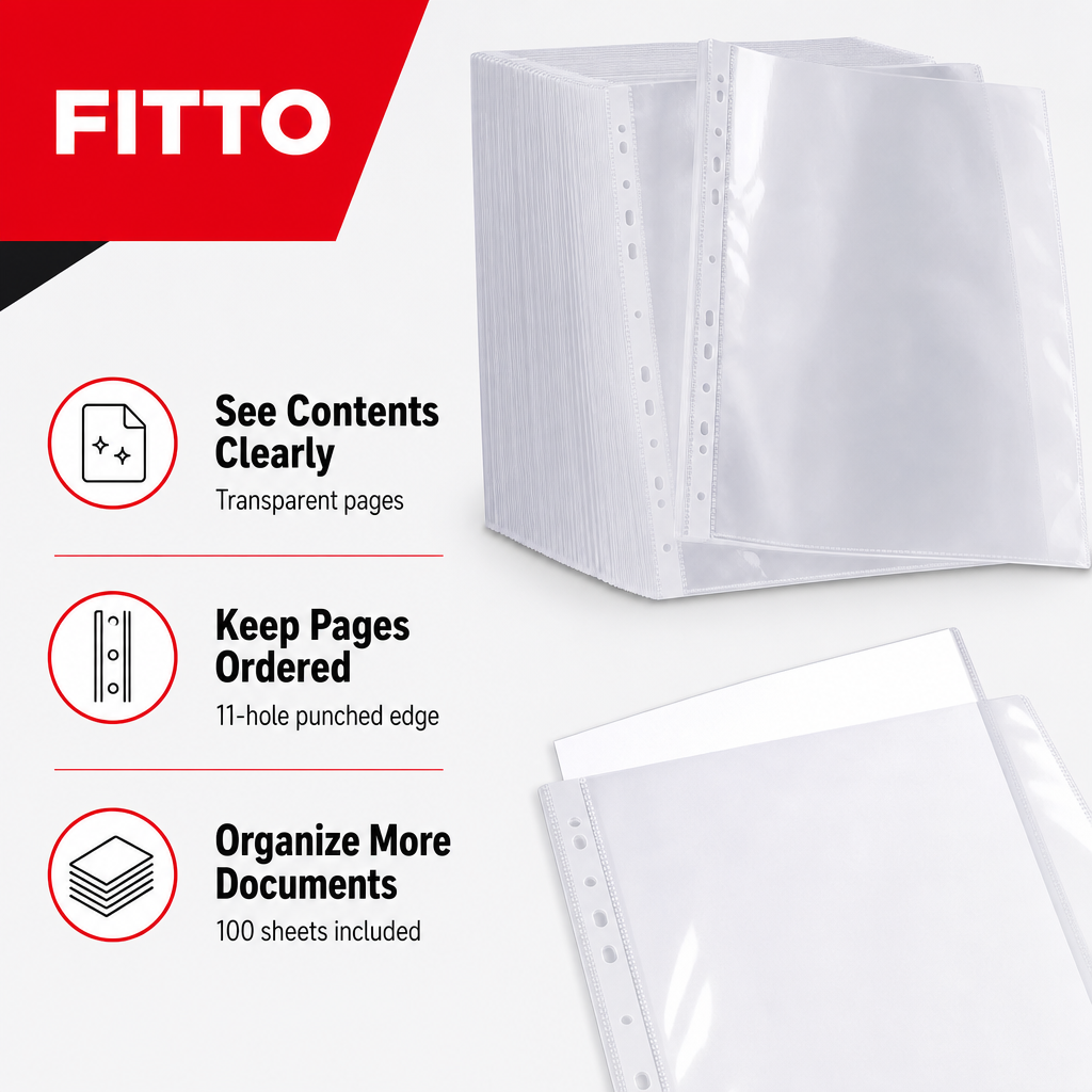 96 Pieces Clear A4 Sheet Protectors, 100 GSM, 11-Hole Punched, 100 Sheets for Filing and Presentations