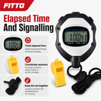96 Pieces Digital Sports Stopwatches with Whistle and Lanyard, Handheld Elapsed-Time Timer for Training and Events