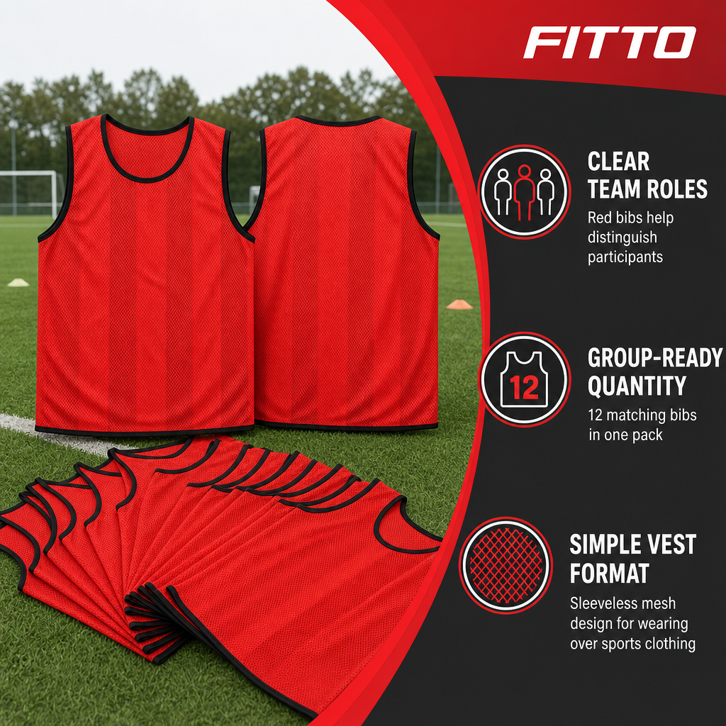 48 Pieces Mesh Sports Training Bib Vest, Standard Size, Red, 12-Piece Pack