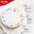 120 Pieces Opal Dessert Plate, 7.5 Inch Round Floral Tablewares for Dessert Serving, White with Gold and Black Detail, Single Piece