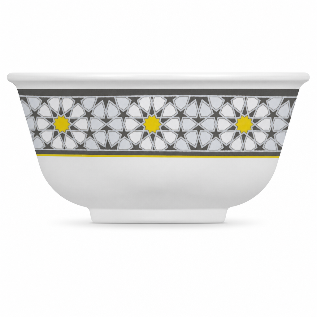120 Pieces Melamine Rice Bowl, 5 Inch, White and Grey with Yellow Geometric Accents