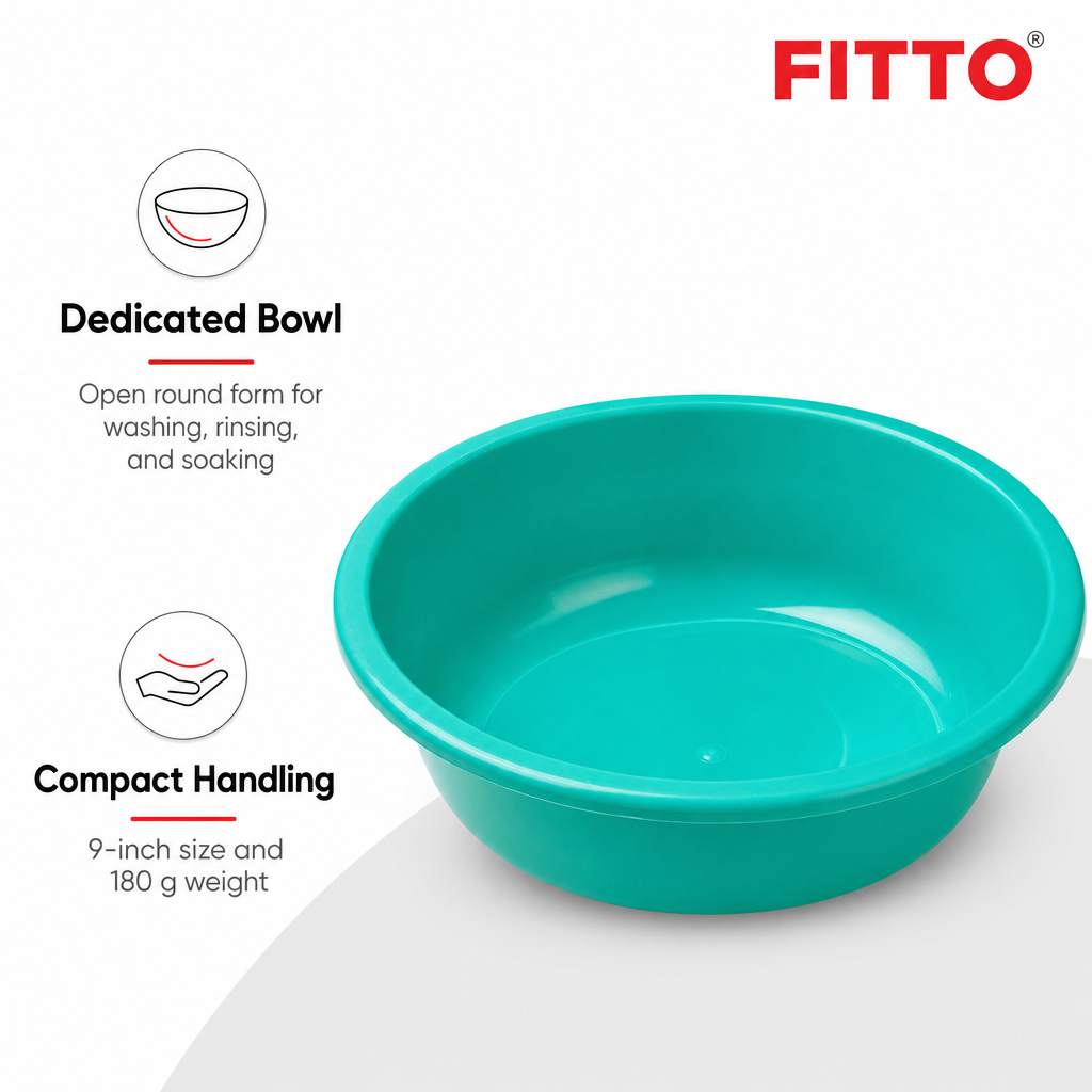 240 Pieces Teal Green Plastic Round Wash Basin, 9 Inch, 1 Piece, Lightweight Household Rinse Bowl