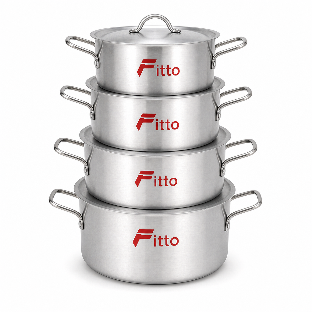 48 Pieces Aluminium Cooking Pot Set with Lids, 4-Piece Round Cookwares Set