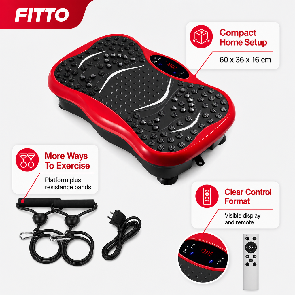 48 Pieces Vibration Exercise Platforms, Small Red Shaking Machine with Plastic Housing, Resistance Bands and Remote, 60 x 36 x 16 cm