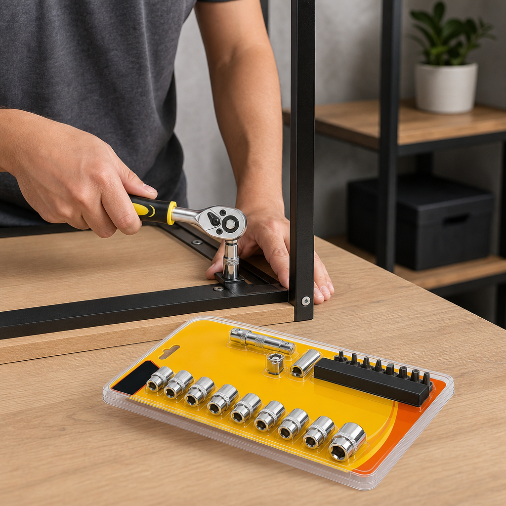 96 Pieces Ratchet Socket and Bit Tool Set, 21-Piece Hand Tool Kit, 20 cm, Black Yellow and Silver
