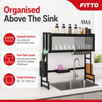 48 Pieces Over-the-Sink Dish Drying Rack with Cup, Plate and Utensil Holders, Black, 85 × 25 × 90.5 cm