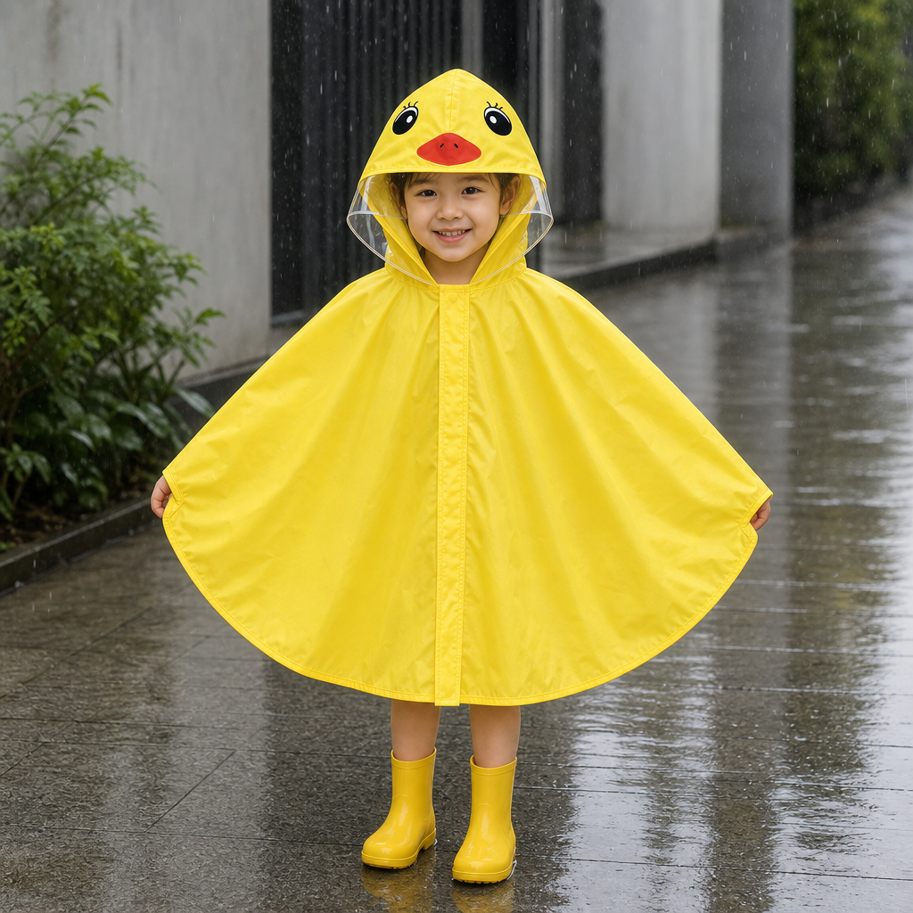 96 Pieces Yellow Duck Rain Ponchos with Hood and Transparent Brim for Young Wearers