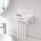 144 Pieces White Adhesive Wall-Mounted Toothbrush Holder with Storage Shelf, 1 Piece