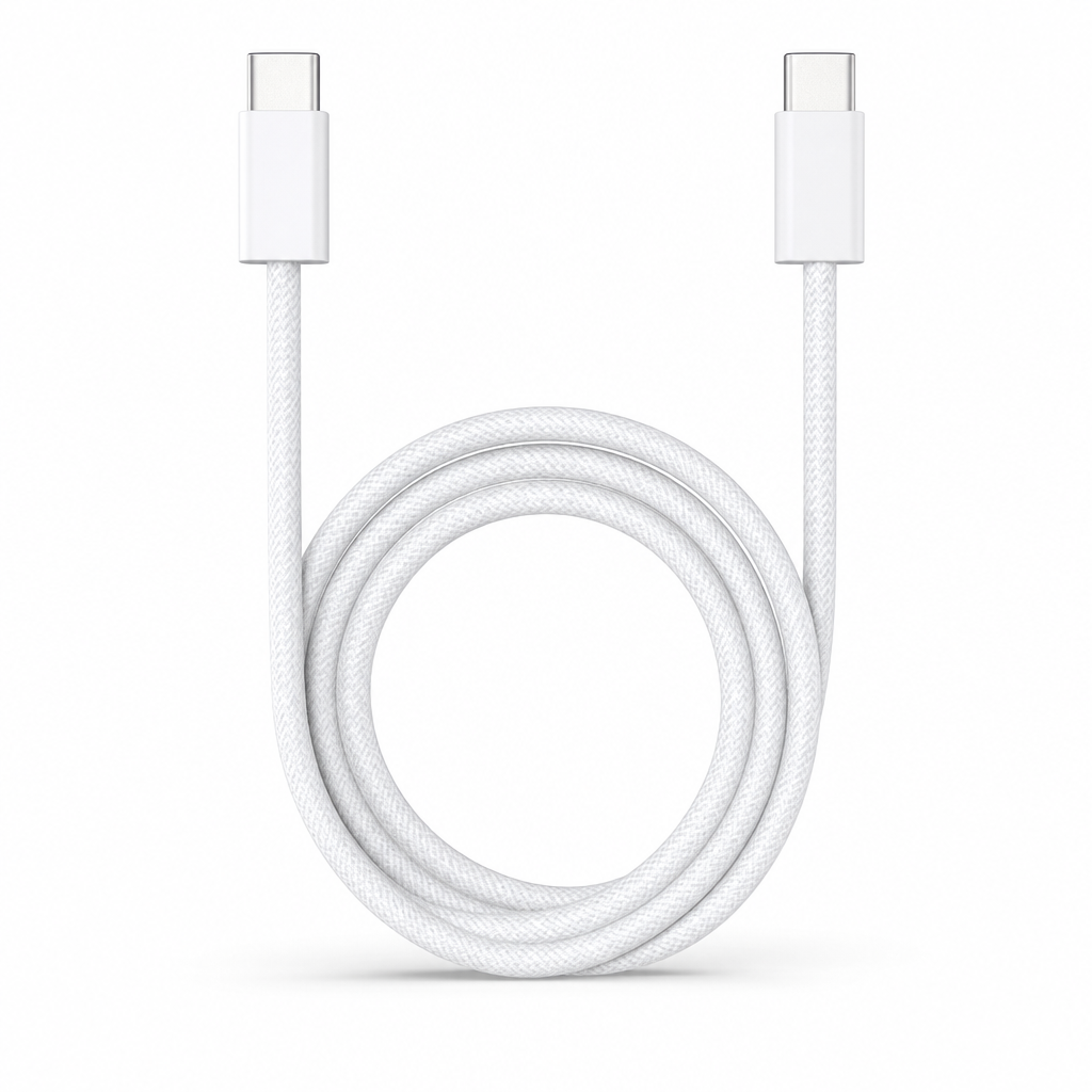 144 Pieces USB-C to USB-C Charging Cables, 1 m, White Braided Cord for Compatible USB-C Devices