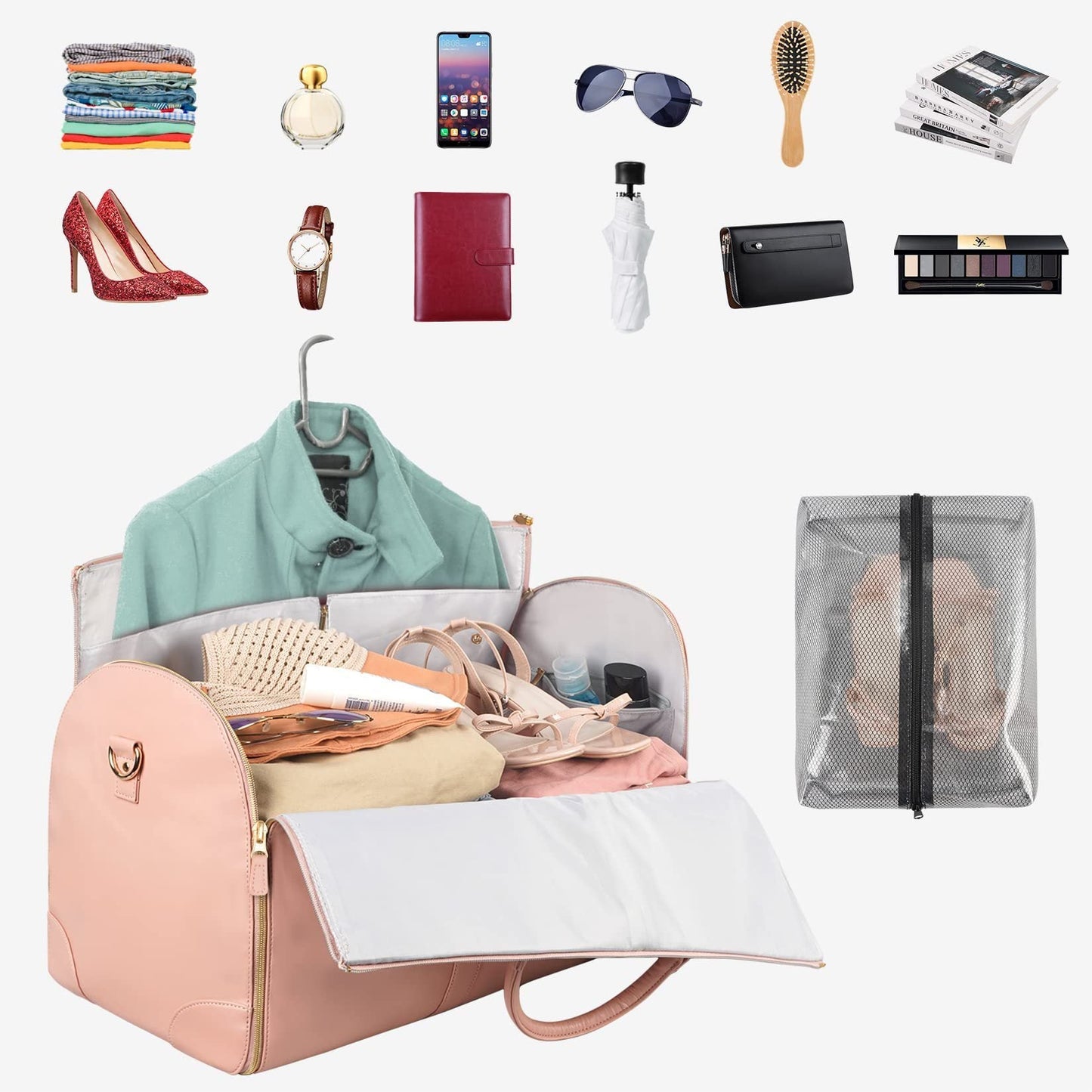 Versatile Light Pink Garment & Duffel Bag for Eco-Friendly Travel