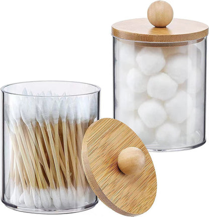 Eco-Friendly Glass Storage Jars with Bamboo Lids for Bathroom Organization