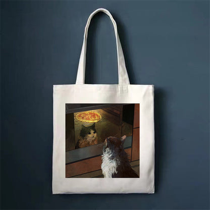 Eco-Friendly White Cat Tote Bag - Sustainable Cotton Reusable Shopping Bag