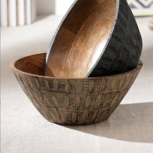 Eco-Friendly Natural Wood Bowls with Dark and Light Variations