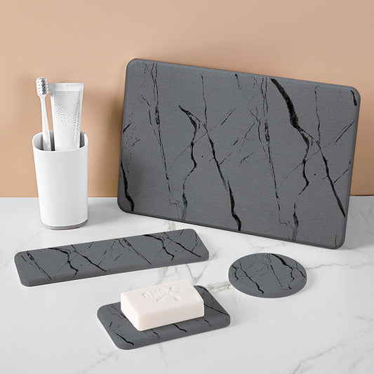 Dark gray bathroom accessory set with black marble pattern