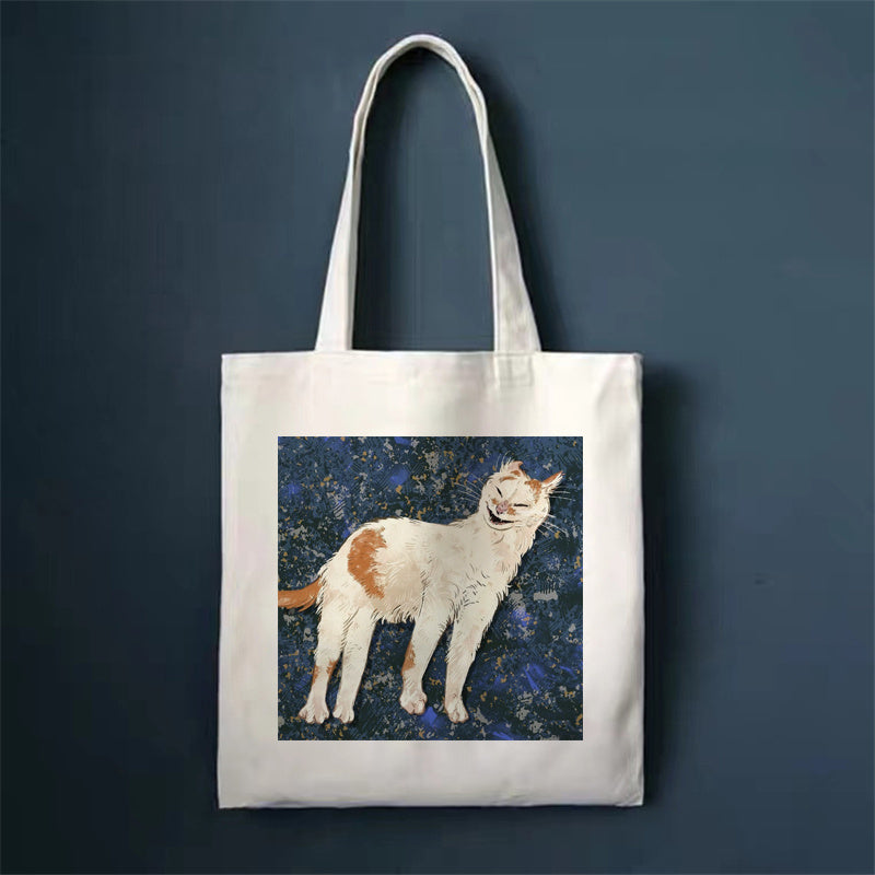 Eco-Friendly White Cat Tote Bag - Sustainable Cotton Reusable Shopping Bag