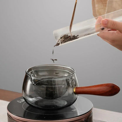 Eco-Friendly Glass Teapot Set with Wooden Handle and Cups