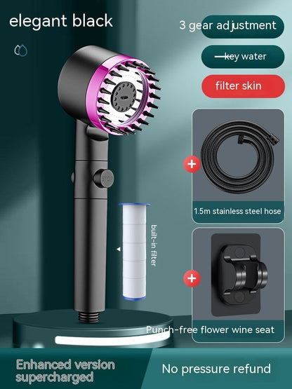 Water-Saving Black Handheld Showerhead with Built-In Filter