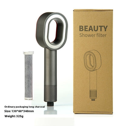 Water-Saving Silver Handheld Shower Head with Red Nozzle