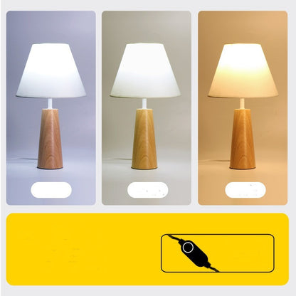 Eco-Friendly White Table Lamp with Natural Wood Base