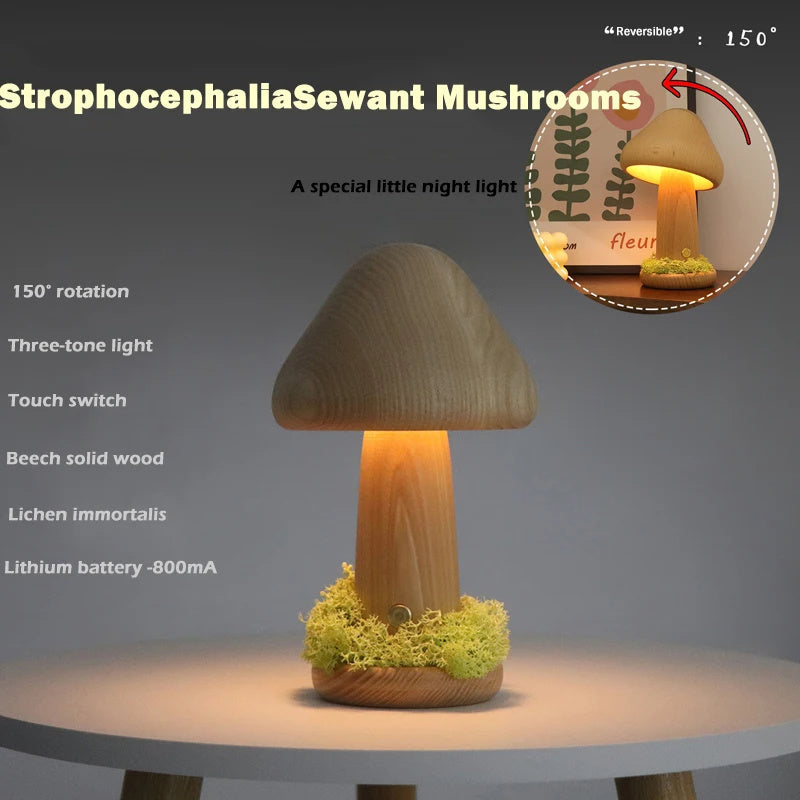 Eco-Friendly Mushroom-Shaped Wooden Lamp for Natural Lighting