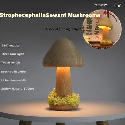 Eco-Friendly Mushroom-Shaped Wooden Lamp for Natural Lighting