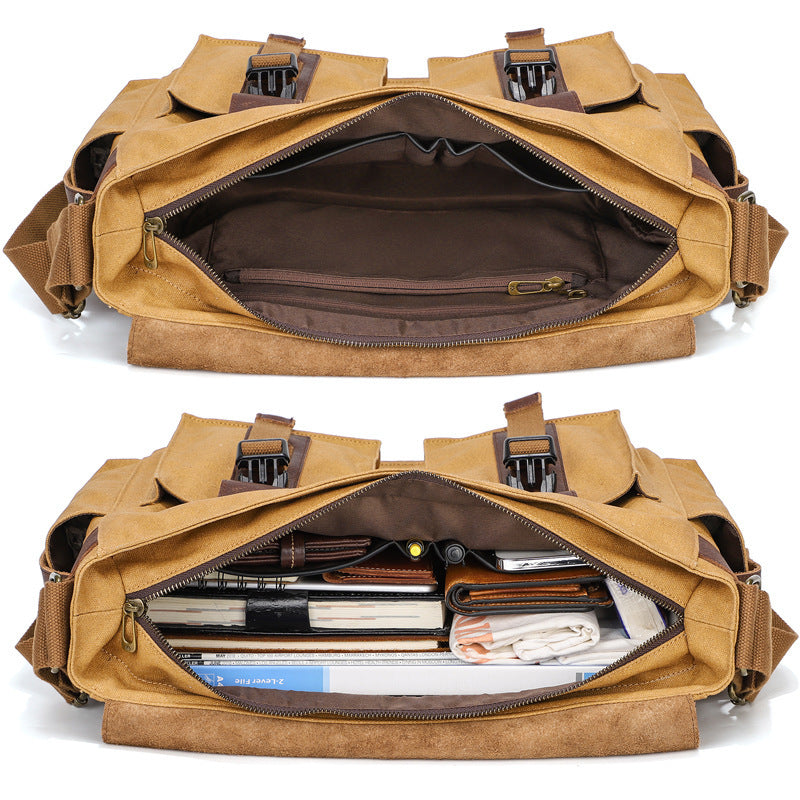 Eco-Friendly Leather and Canvas Messenger Bag for Daily Use