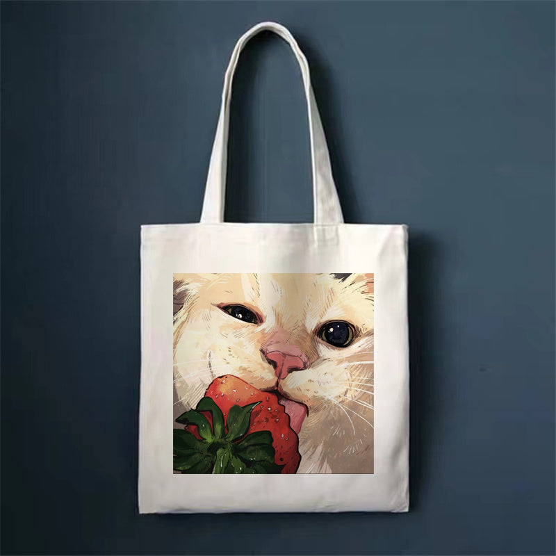 Eco-Friendly White Cat Tote Bag - Sustainable Cotton Reusable Shopping Bag