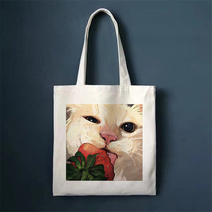 Eco-Friendly White Cat Tote Bag - Sustainable Cotton Reusable Shopping Bag