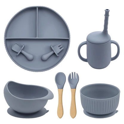 Eco-Friendly Pink Children's Dinnerware Set - Silicone & Wood