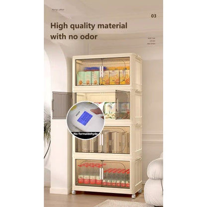 Beige Stackable Storage Cabinet with Wheels