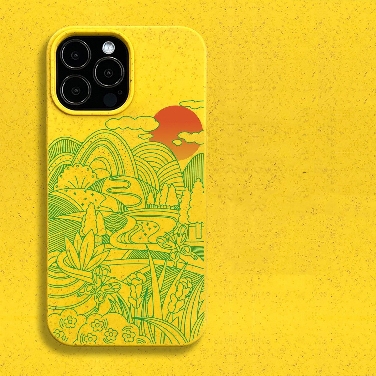 Eco-Friendly Biodegradable Pink Phone Case with Green and Orange Design