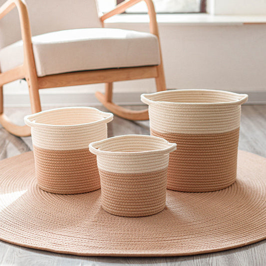 Eco-Friendly Cylindrical Storage Baskets Set in Beige and White