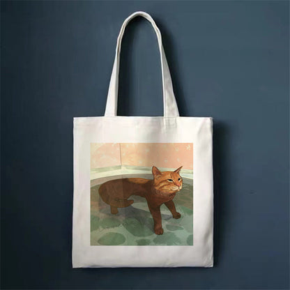Eco-Friendly White Cat Tote Bag - Sustainable Cotton Reusable Shopping Bag