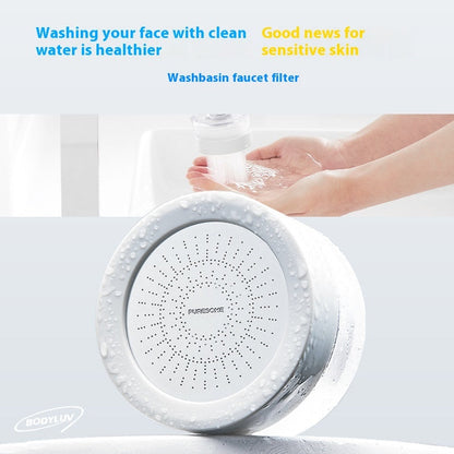 White circular washbasin faucet filter with water-saving design