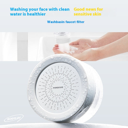 White circular washbasin faucet filter with water-saving design