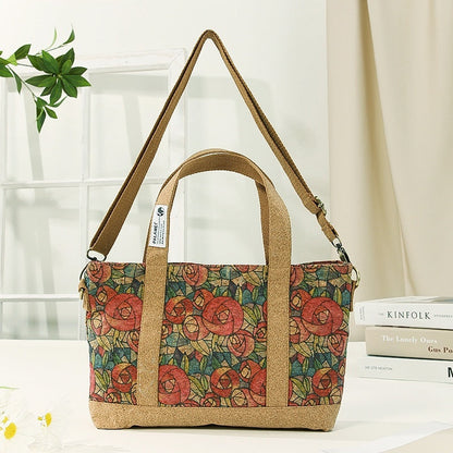 Eco-Friendly Floral Handbag with Durable Beige Straps