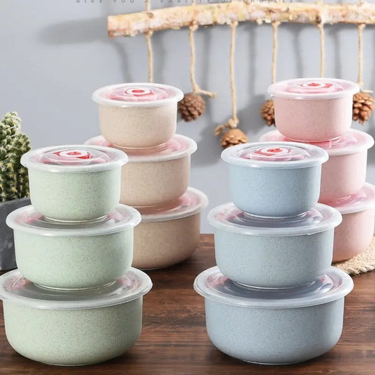 Eco-Friendly Reusable Food Storage Containers in Green, Beige, Pink, Blue