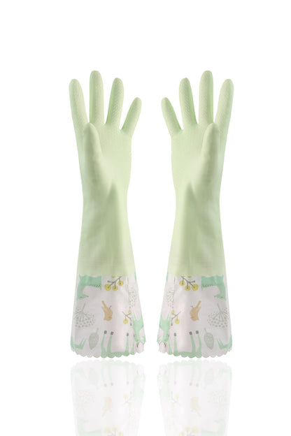 Eco-Friendly Reusable Dishwashing Gloves - Light Green, Durable, Biodegradable