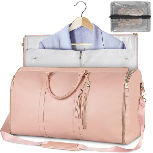 Light pink versatile garment and duffel bag for eco-friendly travel