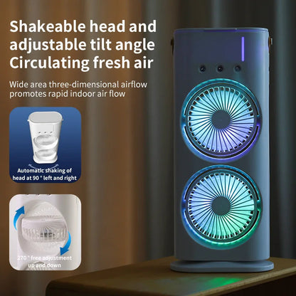 Multifunctional Double Headed Fan with Night Light and Adjustable Speeds