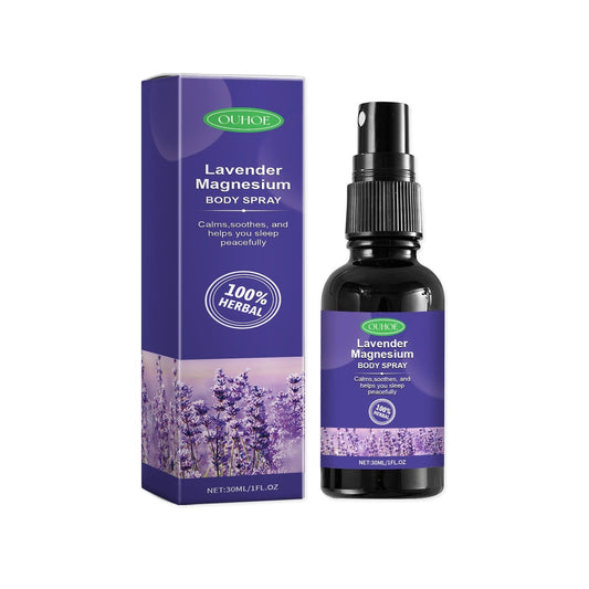 Lavender Magnesium Body Spray in Black Bottle with Purple Label